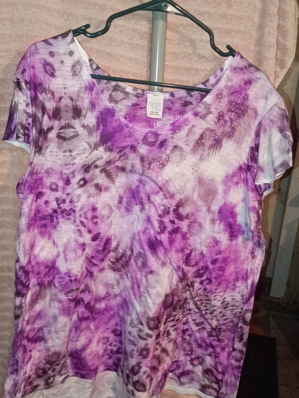 Time and Tru Purple & White Short Sleeve Tie-Dye Top